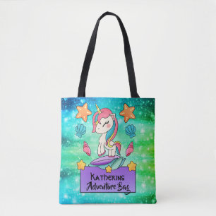 Hübsches Niedliches Einhorn mit dem Thema "Blaue  Tasche