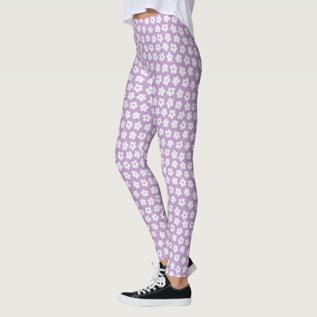Hübsches Niedliches Pastell Lila Blume Muster Leggings (Links)