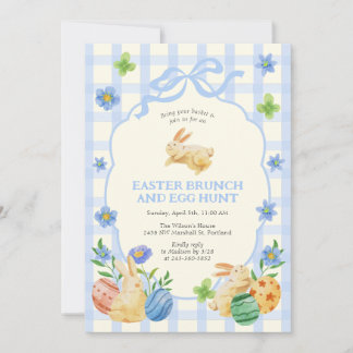 Hübsches Osterbrunch & Ostereiersuche auf blau kar Einladung