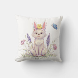 Hübsches Osterkatzen-mit-Küken-Illustrationskissen Kissen