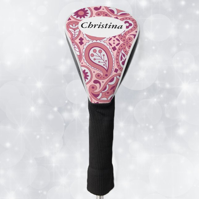 Hübsches Paisley-Muster in Pinks mit Blume Golf Headcover (Paisley pattern with flowers tear drops in shades of pretty pinks on golf club cover.)