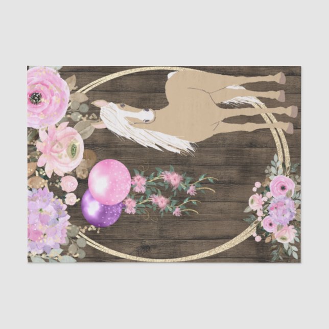 Hübsches Palomino Pferd und Blume auf Barnwood Seidenpapier (Vorderseite)