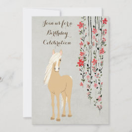Hübsches Palomino Pony und Blume Pferd Geburtstag Einladung