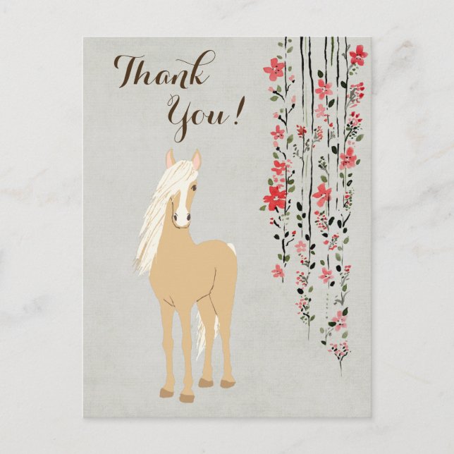 Hübsches Palomino Pony und Blume Pferd Vielen Dank Postkarte (Vorderseite)