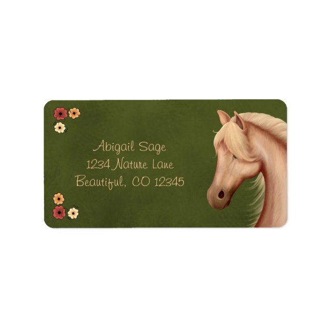 Hübsches Palomino Pony und Blume Reitadresse Adressaufkleber (Vorne)