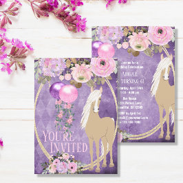 Hübsches Palomino Rosa Lila Blumen Pferd Geburtsta Einladung