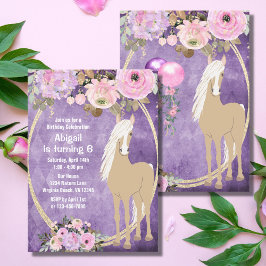 Hübsches Palomino Rosa Lila Blumen Pferd Geburtsta Einladung