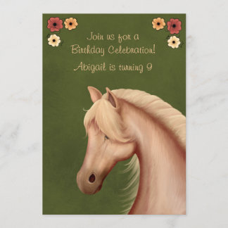 Hübsches Palomino und Blume Einladung zum Geburtst
