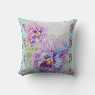 Hübsches Pansy Wasserfarben Aqua Cushion Kissen