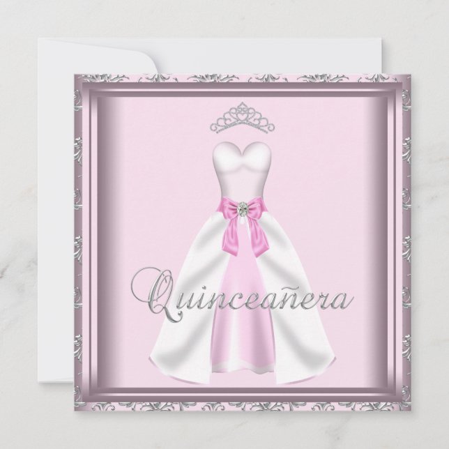 Hübsches Party Kleid Rosa und Grau Quinceanera Einladung (Vorderseite)