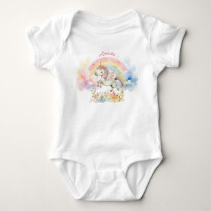Hübsches Pastell-Einhorn und Regenbogen Baby Strampler