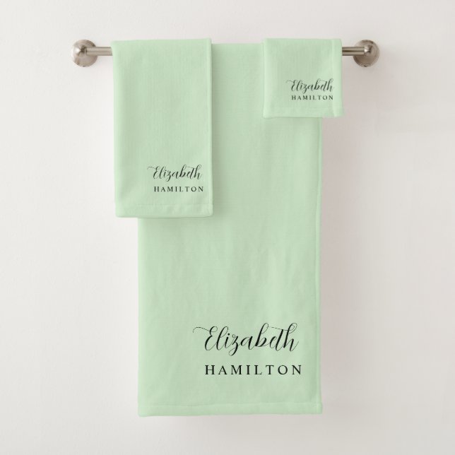 Hübsches Pastell-grünes Personalisiertes Badeset Badhandtuch Set (Insitu)