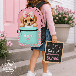 Hübsches Pastell-Mädchen-Hund-Schularbeiten-Fresse Bedruckter Rucksack