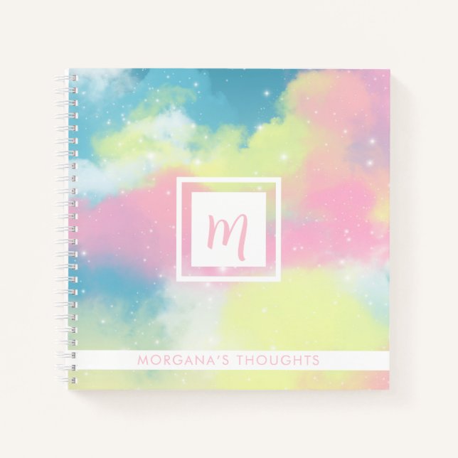 Hübsches Pastell-Monogramm-Quadrat Notizbuch (Vorderseite)