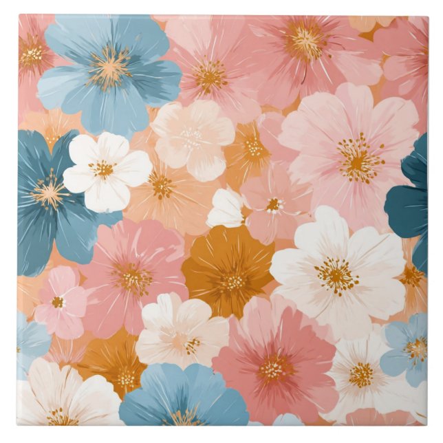 Hübsches pastellfarbenes Blumenmuster Fliese (Vorderseite)