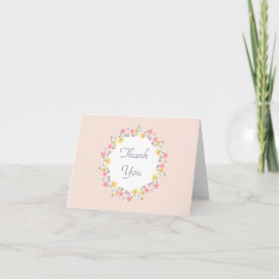 Hübsches Pastellrosa mit Blume Kranz Dankeskarte