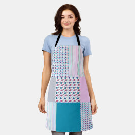 Hübsches Patchwork-Design in Blau und Rosa Schürze