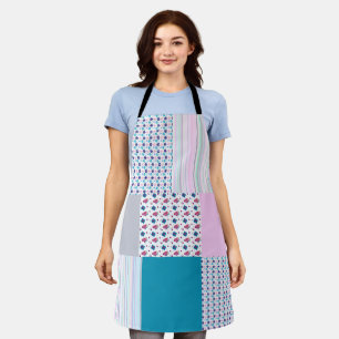 Hübsches Patchwork-Design in Blau und Rosa Schürze