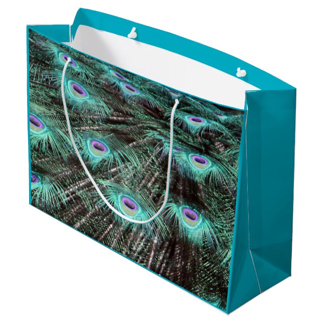 Hübsches Peacock Feathers Foto Große Geschenktüte (Rückseite Schrägansicht)