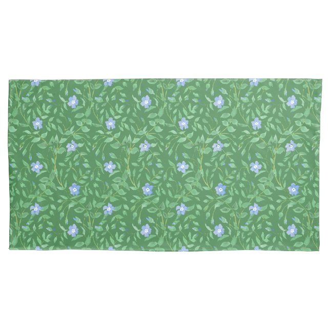 Hübsches Periwinkle-Blumenmuster auf dunkelgrün Kissenbezug (Vorderseite-Links)