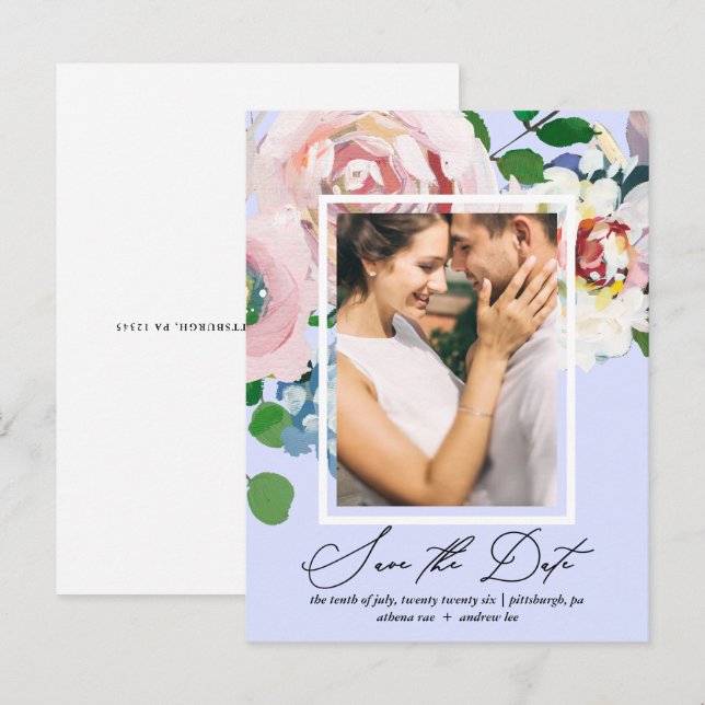 Hübsches Periwinkle Foto Save the Date Einladungspostkarte (Vorne/Hinten)
