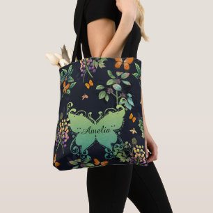 Hübsches Personalisiertes dunkles Floral Butterfly Tasche