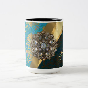 Hübsches personalisiertes Gänseaqua-Damastmuster Zweifarbige Tasse