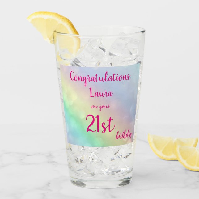 Hübsches personalisiertes Glück 21. Geburtstag Glas (Vorderseite Ice)