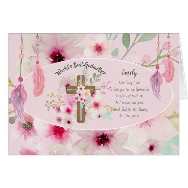 Hübsches Personalisiertes GODMOTHER-Gedicht Rosa B (Vorderseite (Horizontal))