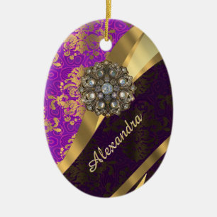 Hübsches personalisiertes, gürtelhaltiges lila Dam Keramikornament