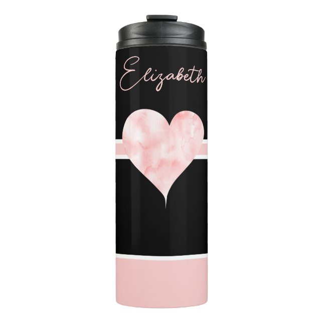 Hübsches Personalisiertes Herz in Rosa und Schwarz Thermosbecher (Vorderseite)