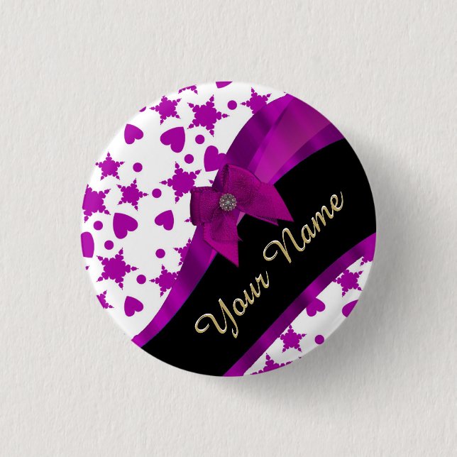 Hübsches personalisiertes magentarotes girly button (Vorderseite)