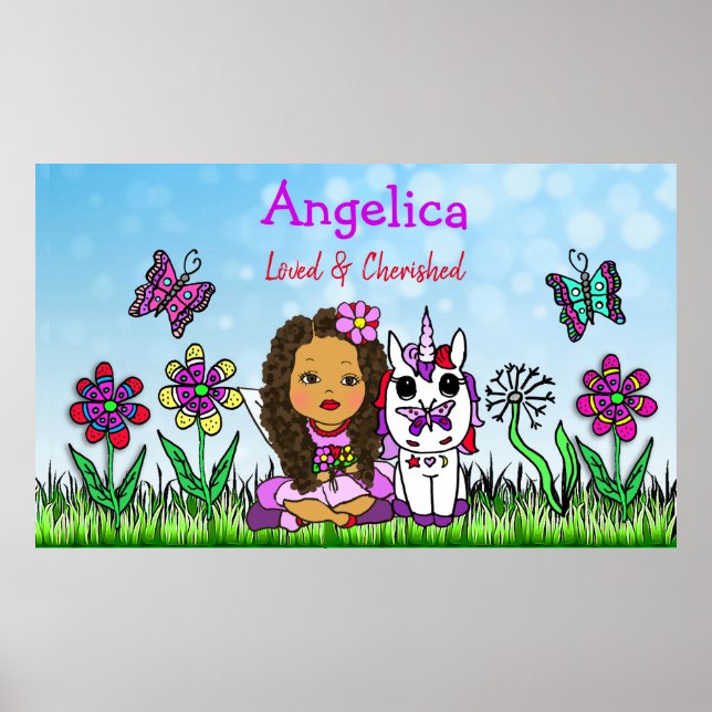 Hübsches Personalisiertes Märchen- und Einhornplak Poster (Vorne)