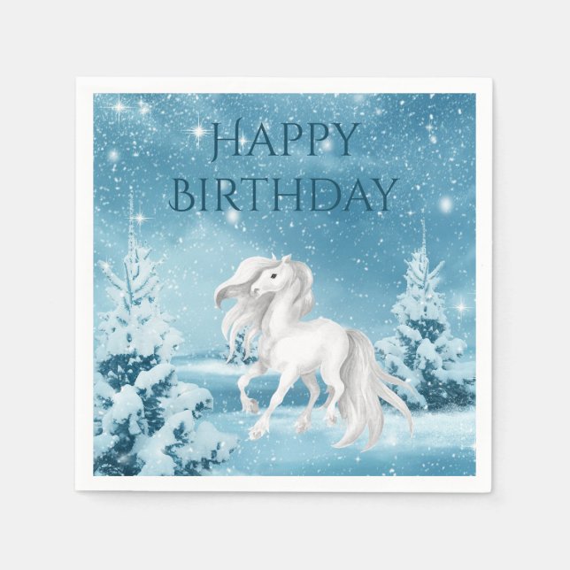 Hübsches Pferd auf Snowy Winter Night Happy Geburt Serviette (Vorderseite)