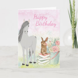 Hübsches Pferd, Bunny, Blume und Bücher Geburtstag Karte