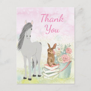 Hübsches Pferd, Hase, Blumen und Bücher Danke Postkarte