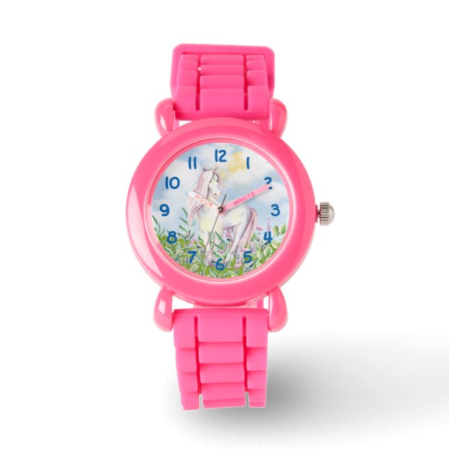 Hübsches Pferd im Feld der Blume Armbanduhr (Vorderseite)
