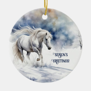 Hübsches Pferd im Schnee Weihnachtsfeiertag Keramik Ornament