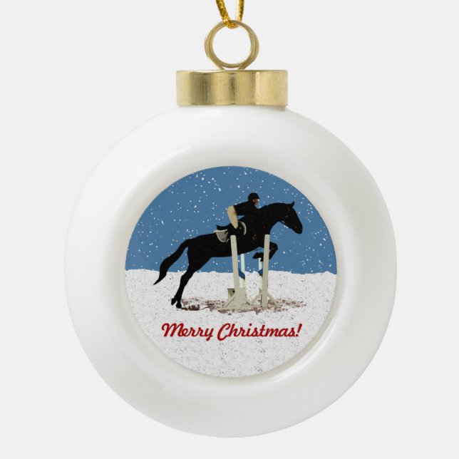 Hübsches Pferd Springen Weihnachten Keramik Kugel-Ornament (Vorderseite)