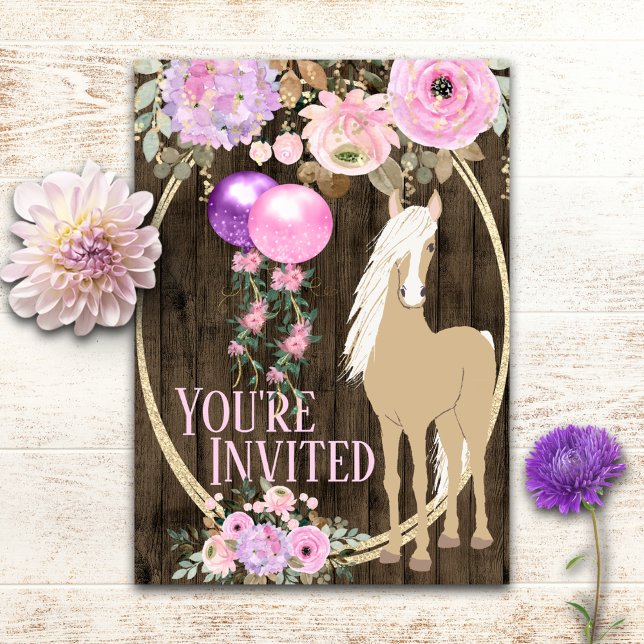 Hübsches Pferd und Blume auf Barnwood Geburtstag Einladung (Von Creator hochgeladen)