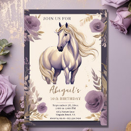 Hübsches Pferd und Blume Lila und Gold zum Geburts Einladung