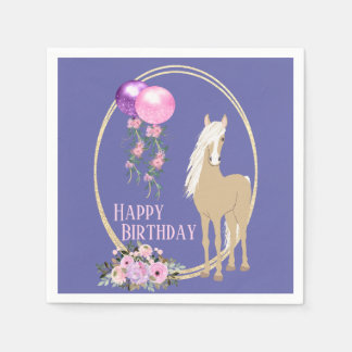 Hübsches Pferd und Blume Pink Periwinkle Geburtsta Serviette