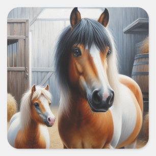 Hübsches Pferd und Pony Quadratischer Aufkleber