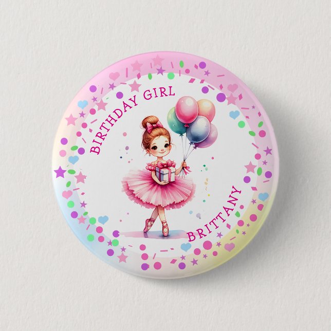 Hübsches Pink Ballerina Girl's Birthday Girl Button (Vorderseite)