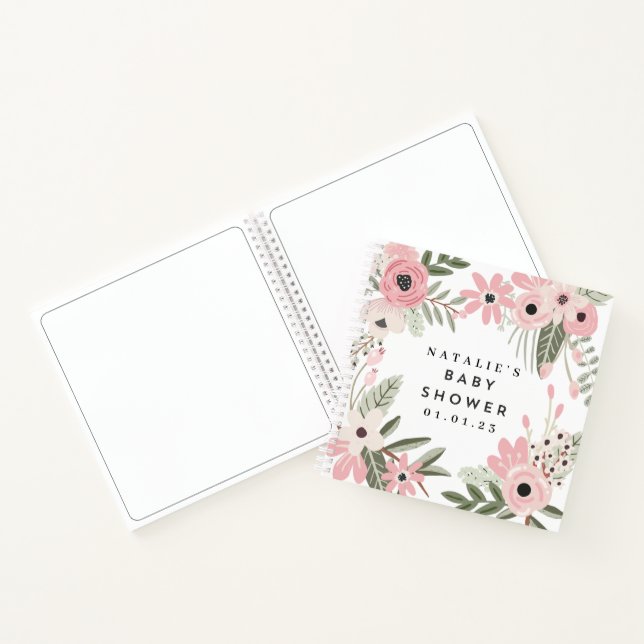 Hübsches Pink Floral Baby Shower Spirale Gästebuch Notizbuch (Innenseite)