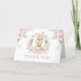 Hübsches Pink Floral Bunny Rabbit Baby Girl gefloc Dankeskarte