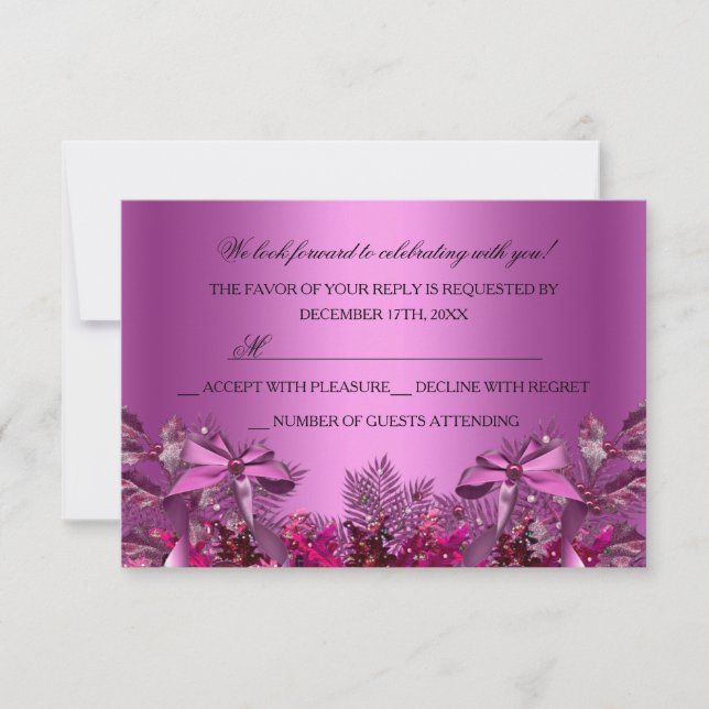 Hübsches Pink Foliage & Bow Weihnachts-Party UAWG Einladung (Vorderseite)