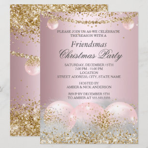 Hübsches Pink Gold Bauble Friendsmas Weihnachtsfes Einladung