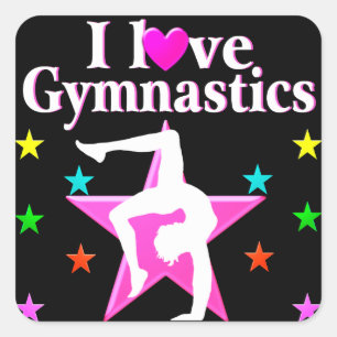 HÜBSCHES PINK I LIEBE GYMNASTICS-DESIGN QUADRATISCHER AUFKLEBER