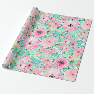 Hübsches Pink & Minze Aquarell Handfarbe Geschenkpapier
